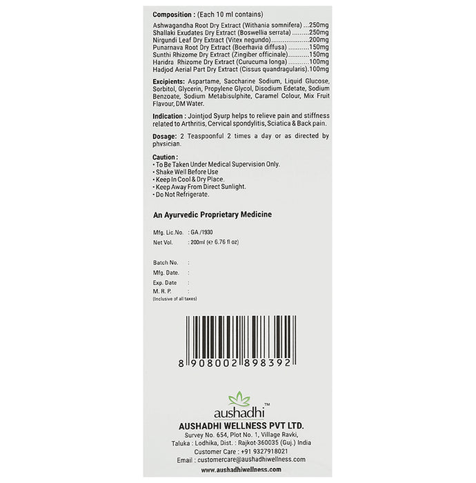 Aushadhi Jointjod Syrup for Herbal Joint Pain Relief, Arthritis Support, Natural Anti-Inflammatory Syrup Herbal Joint Pain Relief, Arthritis Support, Natural Anti-Inflammatory