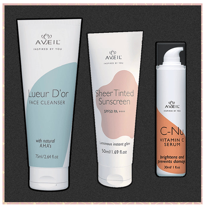Aveil Combo Pack of Leuer D’or Face Cleanser 75ml, Sheer Tinted Sunscreen 50ml, C-Nu Vitamin C Serum 30ml - Classic Derma