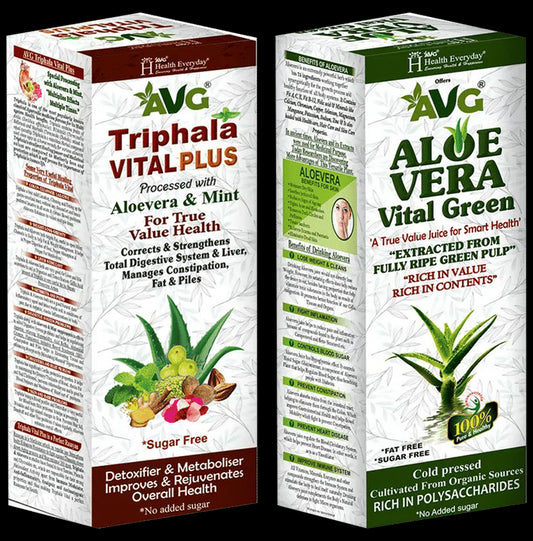 AVG Combo Pack of Aloevera Vital Green & Triphala Vital Plus (1000ml Each) - Classic Derma