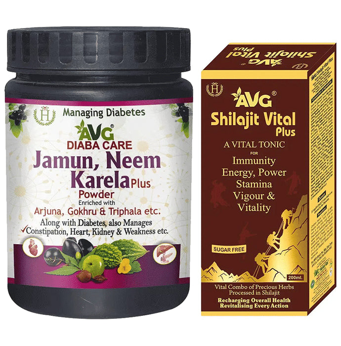 AVG Combo Pack of Jamun, Neem and Karela Plus Powder & Shilajit Vital Plus Tonic Sugar Free - Classic Derma