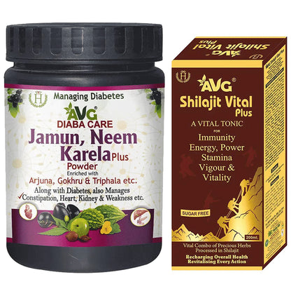 AVG Combo Pack of Jamun, Neem and Karela Plus Powder & Shilajit Vital Plus Tonic Sugar Free - Classic Derma