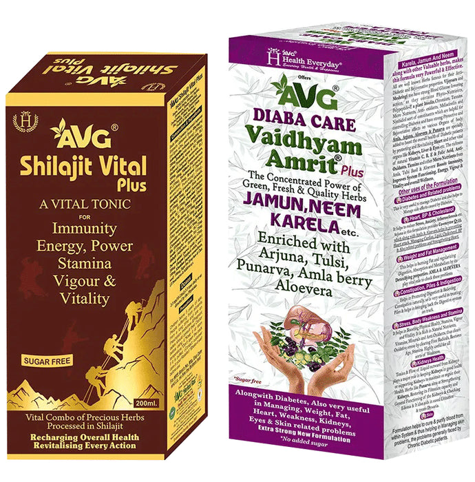 AVG Combo Pack of Vaidhyam Amrit Plus (1000ml) & Shilajit Vital Plus Tonic Sugar Free (200ml) - Classic Derma