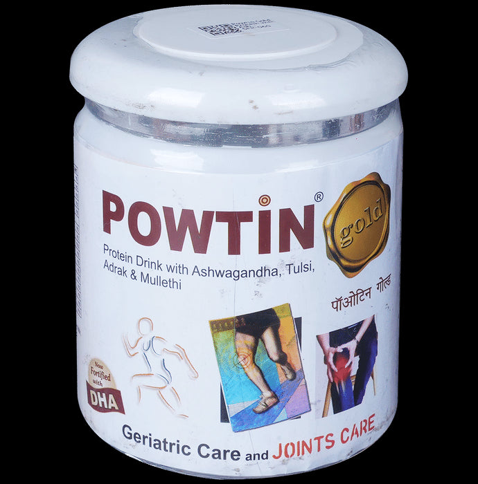 Powtin Gold Protein with Ashwagandha for Geriatric & Joint Care | Sugar Free | Flavour Kesar Elaichi Powder - Classic Derma