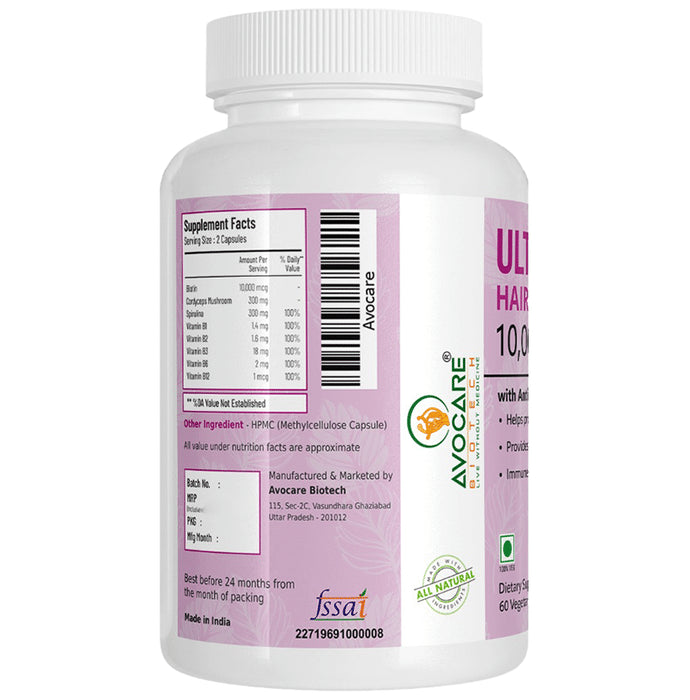 Avocare Biotech Ultra Biotin Vegetarian Capsule for Hair, Skin & Nails