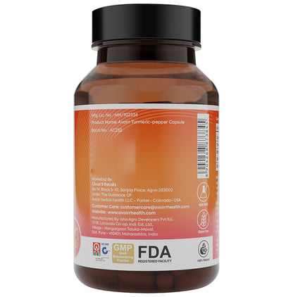 Avoirr Health Turmeric Curcumin with Bioperine Veg Capsule