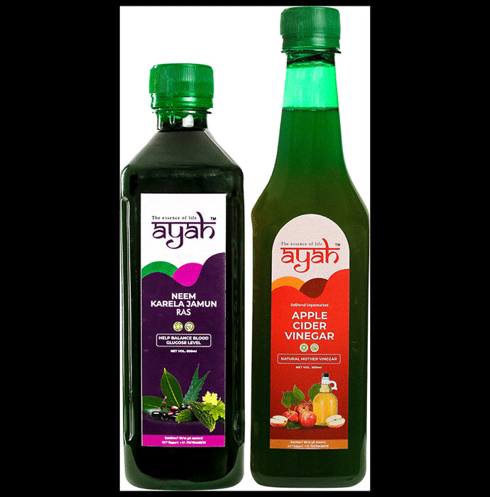 Ayah Combo Pack of Ayah Apple Cider Vinegar & Neem Karela Jamun Ras (500ml Each) - Classic Derma