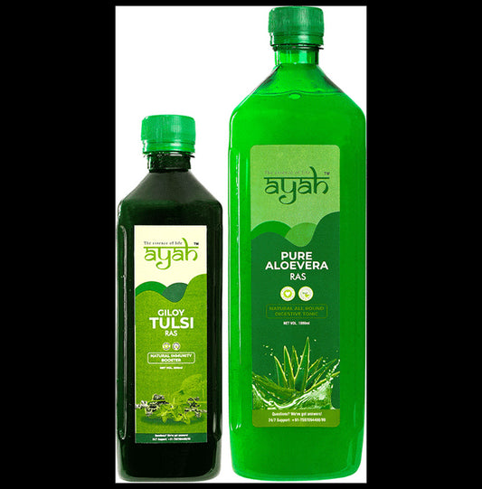 Ayah Combo Pack of Giloy Tulsi Ras (500ml ) & Pure Alovera Ras (1000ml) - Classic Derma