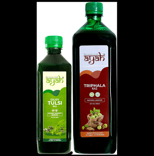 Ayah Combo Pack of Giloy Tulsi Ras (500ml) & Triphala Ras (1000ml) - Classic Derma
