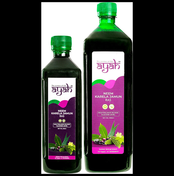 Ayah Combo Pack of Neem Karela Jamun Ras (1000ml & 500ml) - Classic Derma