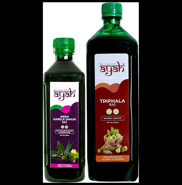 Ayah Combo Pack of Neem Karela Jamun Ras (500ml) & Triphala Ras (1000ml) - Classic Derma
