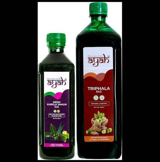 Ayah Combo Pack of Neem Karela Jamun Ras (500ml) & Triphala Ras (1000ml) - Classic Derma