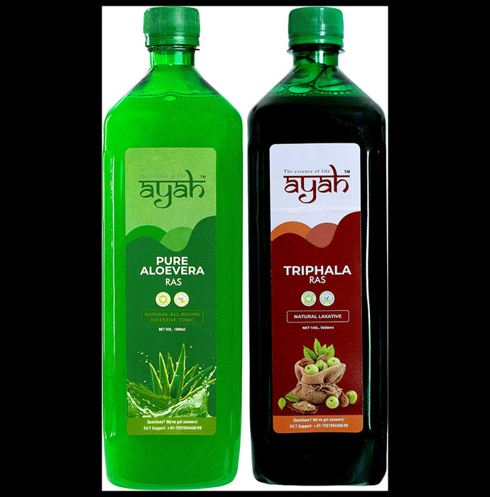 Ayah Combo Pack of Pure Aloe Vera Ras & Triphala Ras (1000ml Each) - Classic Derma