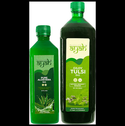 Ayah Combo Pack of Pure Alovera Ras (500ml) & Giloy Tulsi Ras (1000ml) - Classic Derma