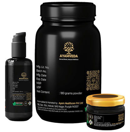 Ayamveda Combo Pack of I Red Massage Oil (30ml) , Shilajit Resin (20gm ) & Vitality Mix Sugar Free Vanilla Flavour (180 gm)