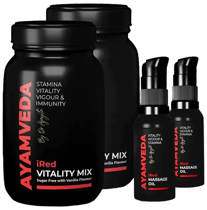 Ayamveda Combo Pack of i Red Vitality Mix (180gm) & i Red Massage Oil (30ml) - Classic Derma