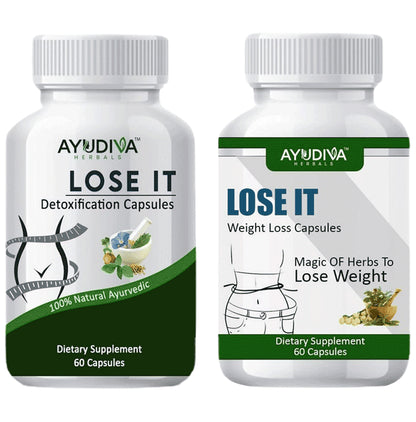 Ayudiva Herbals Combo Pack of Lose It Detoxification Capsule (60) & Loss It Weight Loss Capsule (60) - Classic Derma