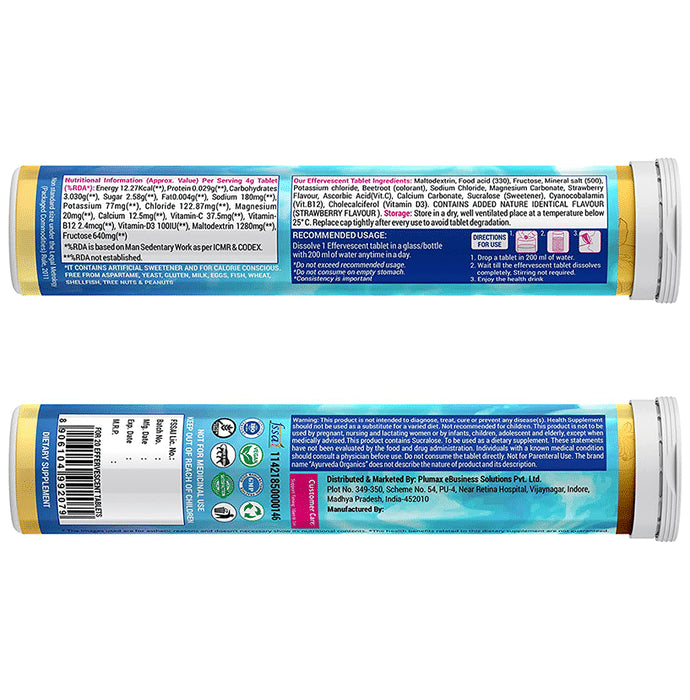 Ayurveda Organics Antioxidants Electrolytes Carbohydrates 2:1 Effervescent Tablet Berry