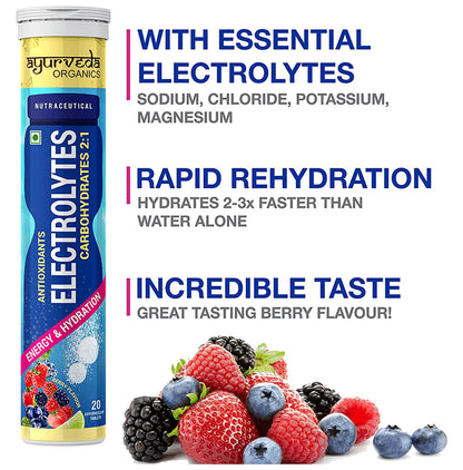 Ayurveda Organics Antioxidants Electrolytes Carbohydrates 2:1 Effervescent Tablet Berry