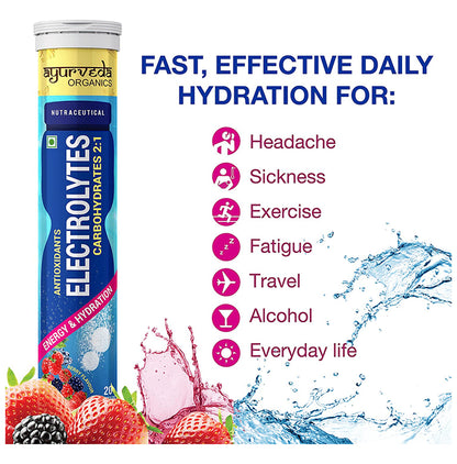 Ayurveda Organics Antioxidants Electrolytes Carbohydrates 2:1 Effervescent Tablet Berry