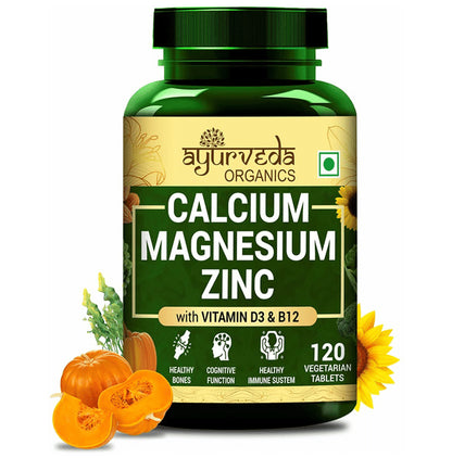Ayurveda Organics Calcium Magnesium Zinc with Vitamin D3 & B12 Vegetarian Tablet - Classic Derma