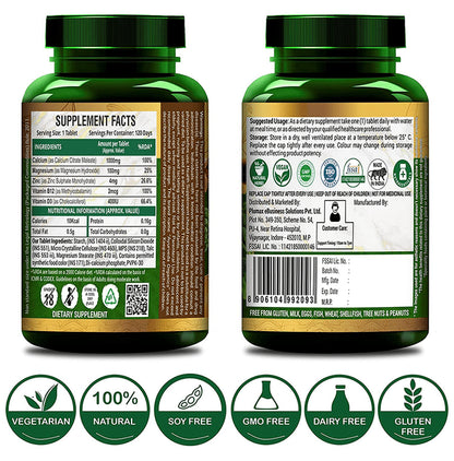 Ayurveda Organics Calcium Magnesium Zinc with Vitamin D3 & B12 Vegetarian Tablet
