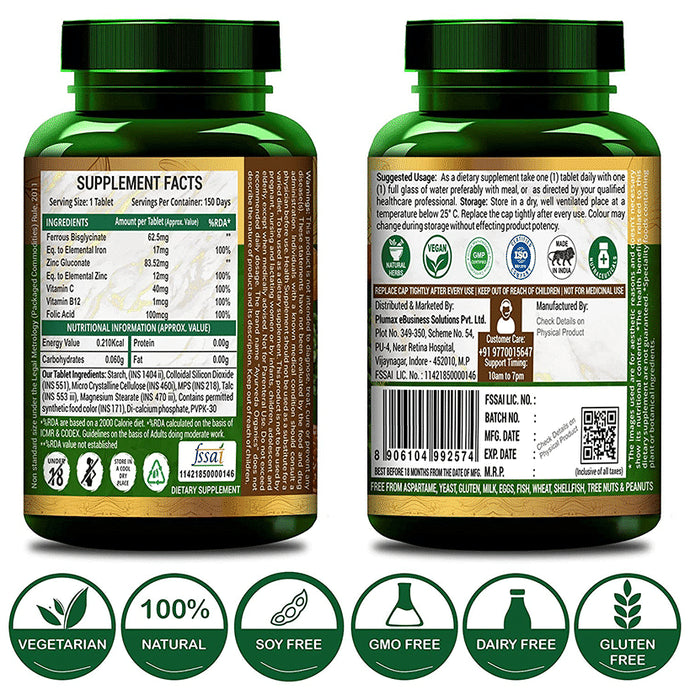 Ayurveda Organics Chelated Iron With Vitamin C, Folic Acid & Zinc Vegetarian Tablet