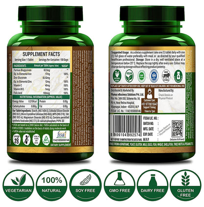 Ayurveda Organics Chelated Iron With Vitamin C, Folic Acid & Zinc Vegetarian Tablet