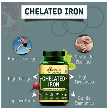 Ayurveda Organics Chelated Iron With Vitamin C, Folic Acid & Zinc Vegetarian Tablet
