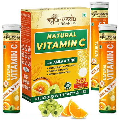 Ayurveda Organics Natural Vitamin C Effervescent Tablet (20 Each) Orange - Classic Derma
