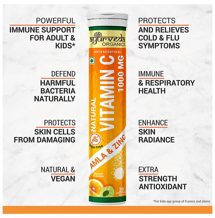 Ayurveda Organics Natural Vitamin C Effervescent Tablet (20 Each) Orange