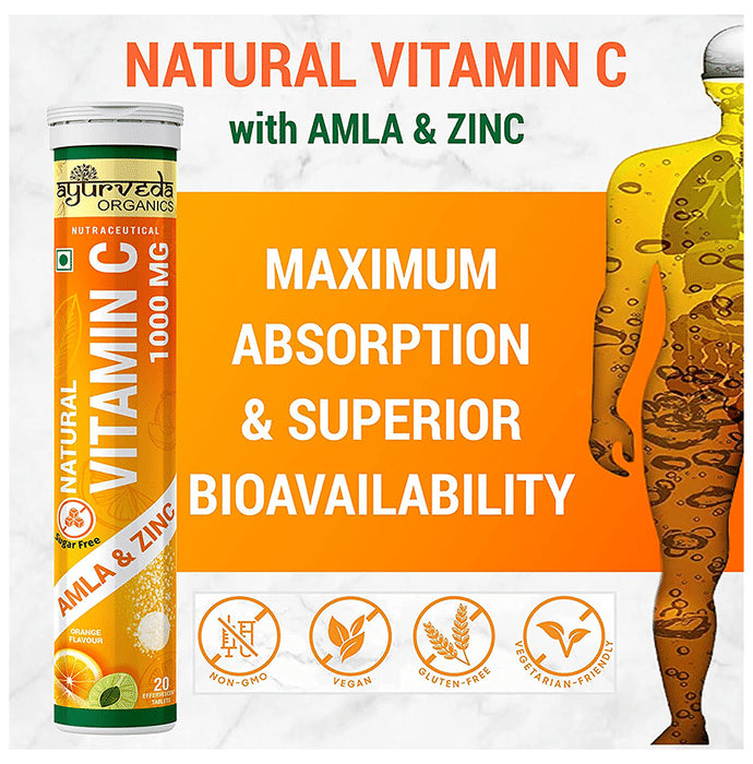 Ayurveda Organics Natural Vitamin C Effervescent Tablet (20 Each) Orange