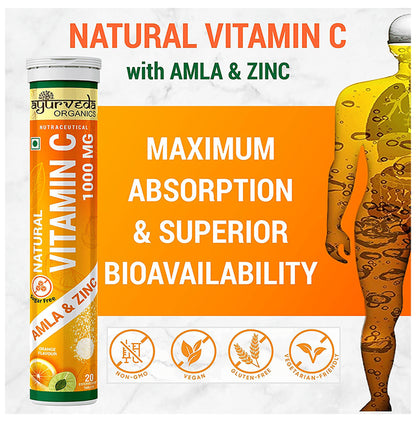 Ayurveda Organics Natural Vitamin C Effervescent Tablet (20 Each) Orange