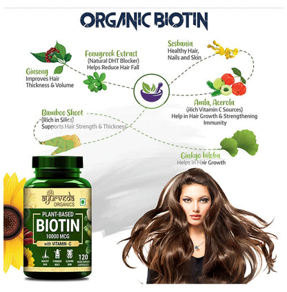 Ayurveda Organics Plant-Based Biotin with Vitamin C Vegetarian Capsule