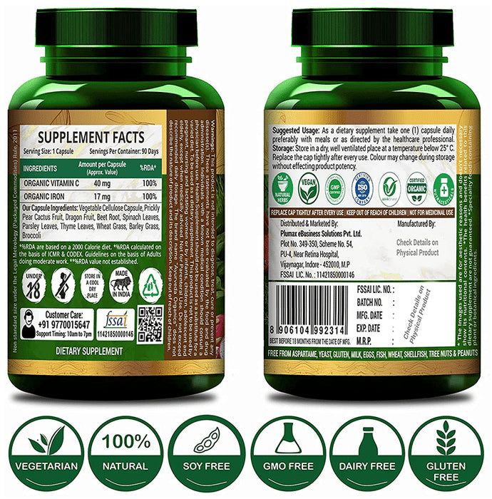 Ayurveda Organics Plant-Based Iron with Vitamin C Vegetarian Capsule