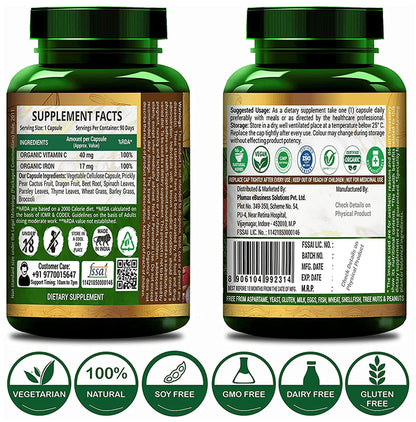 Ayurveda Organics Plant-Based Iron with Vitamin C Vegetarian Capsule
