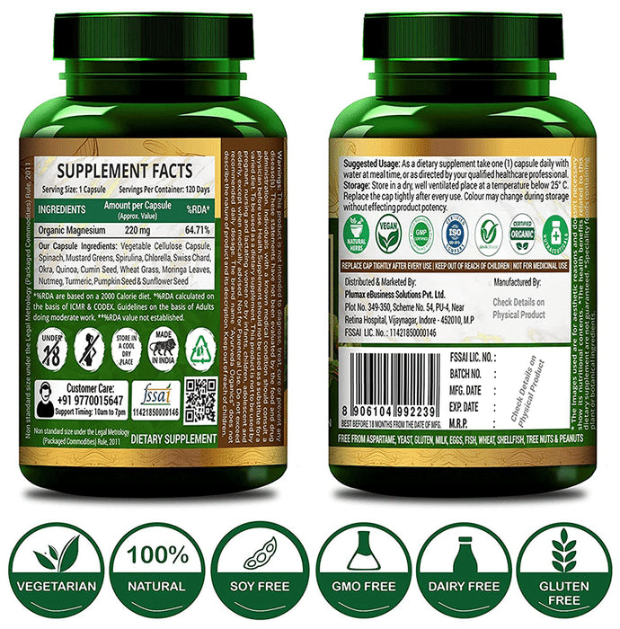 Ayurveda Organics Plant-Based Magnesium 220mg Vegetarian Capsule