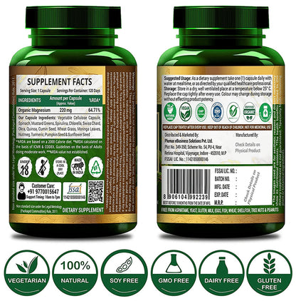 Ayurveda Organics Plant-Based Magnesium 220mg Vegetarian Capsule