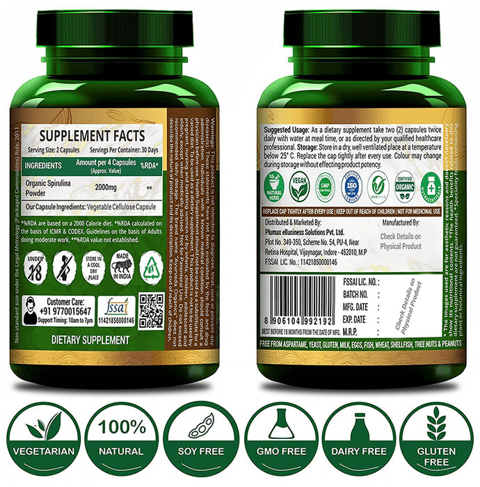 Ayurveda Organics Plant-Based Spirulina Vegetarian Capsule
