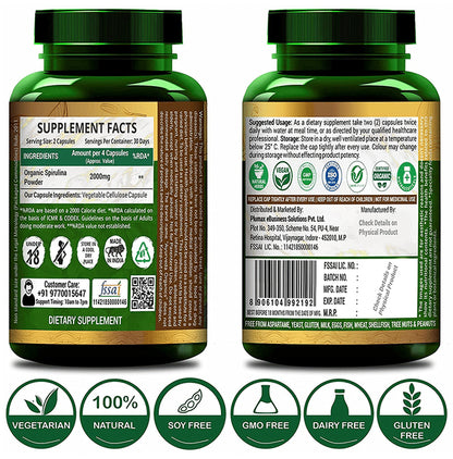 Ayurveda Organics Plant-Based Spirulina Vegetarian Capsule