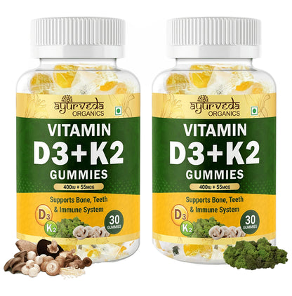 Ayurveda Organics Vitamin D3 + K2 | Vegetarian Gummies for Bone, Teeth & Immunity - Classic Derma