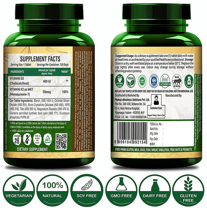 Ayurveda Organics Vitamin D3+K2 Vegetarian Tablet