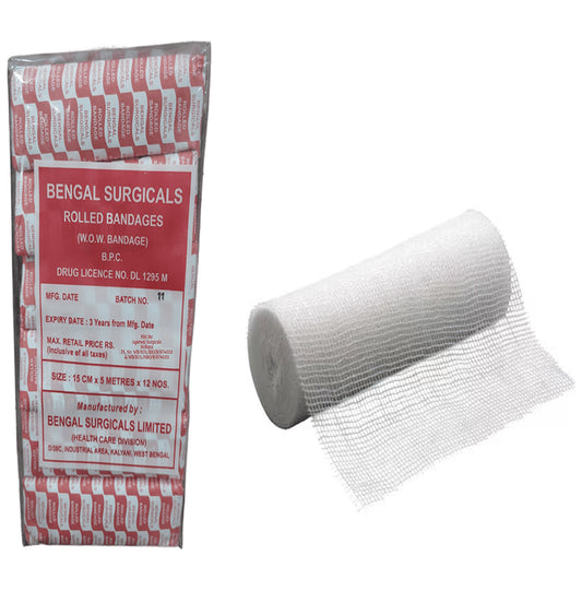 Absorbent Cotton Medical Gauze Roll Bandage (12 Each) 15cm x 5m - Classic Derma