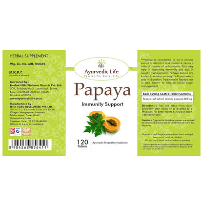 Ayurvedic Life Papaya Immunity Support Tablet