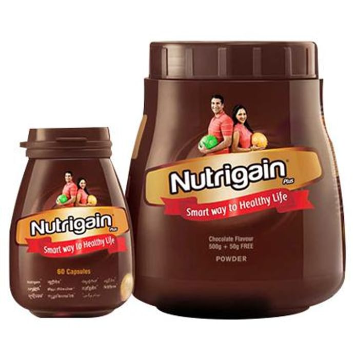 Ayurwin Combo Pack OF Nutrigain Plus, 60Caps & Nutrigain Plus Powder, 500gm (Chocolate) - Classic Derma