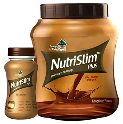 Ayurwin Combo Pack of Nutrislim Plus 60 Capsules and Nutrislim Plus Powder 500gm (Chocolate) - Classic Derma