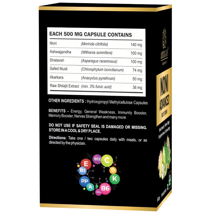 Ayuugain Noni Advanced Multivitamin Capsule With Ashwagandha, Safed Musli to Boost Immunity, Stamina