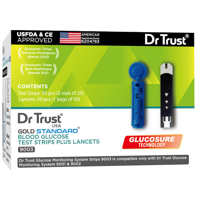 Dr Trust USA Gold Standard Blood Glucose 50 Test Strips Plus 50 Lancets - Classic Derma