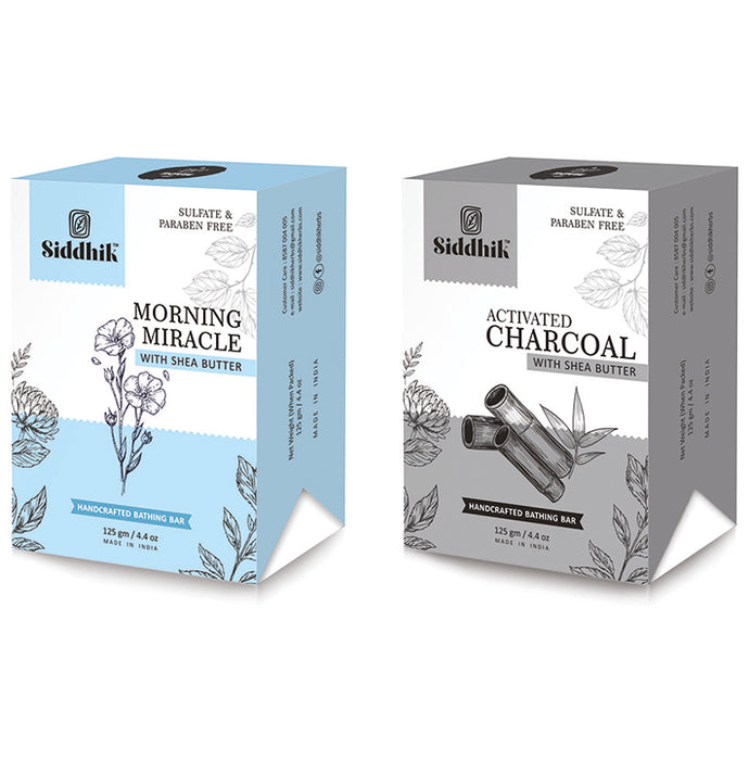 Siddhik Combo pack of Morning Miracle, Activated Charcoal Soap With Shea Butter (125 Each) - Classic Derma