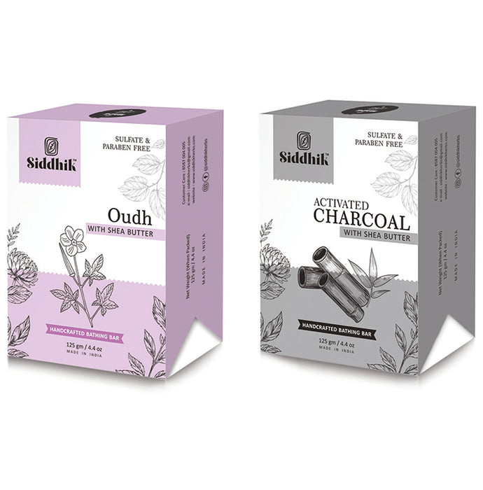 Siddhik Combo pack of Oudh, Activated Charcoal Soap With Shea Butter (125 Each) - Classic Derma