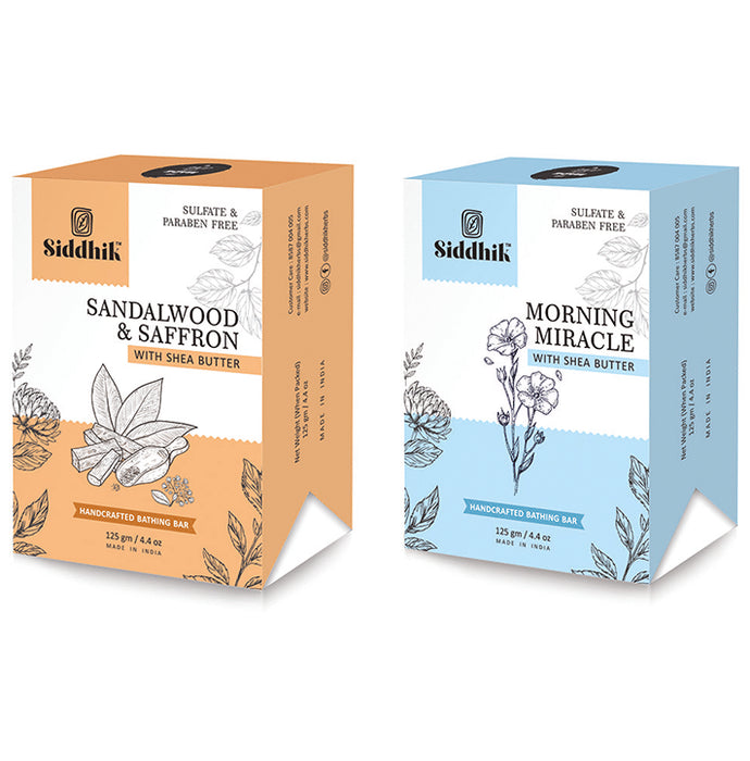 Siddhik Combo Pack of Sandalwood & Saffron And Morning Miracle with Shea Butter Soap (125gm Each) - Classic Derma
